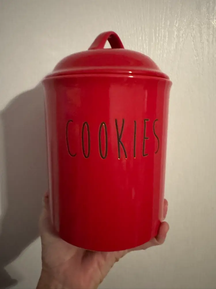 Sleigh Bells Bistro Red Cookie Jar 8”