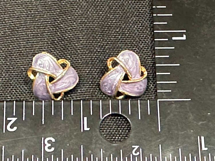 Pierced Gold Tone and Purple Woven Button Style Earrings