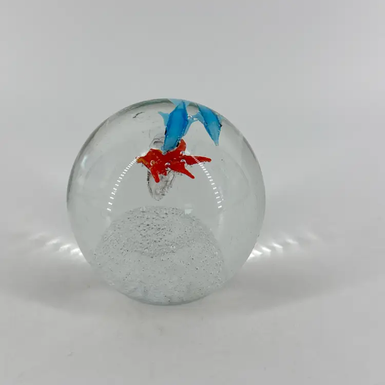 Double Dolphin 2.5" Art Glass Paperweight AS IS