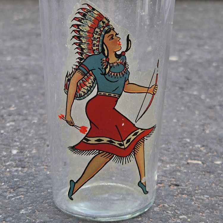 Girlie Nude Bar Glass Novelty Risque 1940’s/50’s MCM 4¾" Tall Unbranded Vintage with Condition Issues