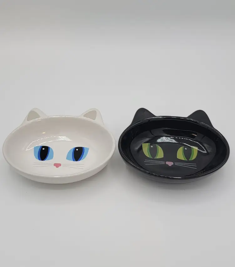 PetRageous Design Black and White Ceramic Set Cat Food Bowl Trinket