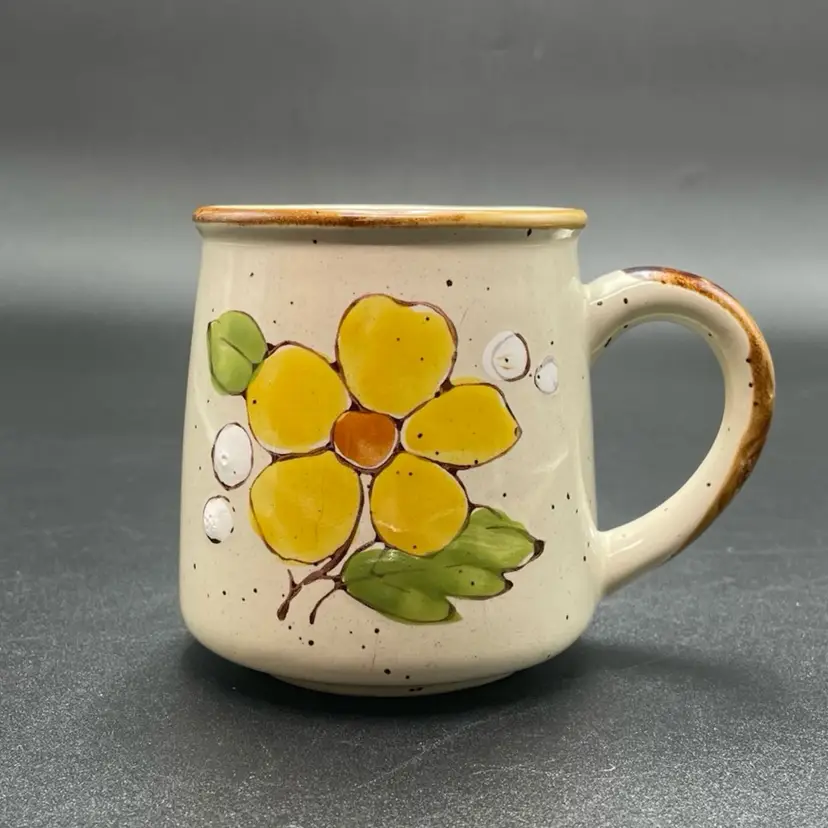 Vintage Retro Norleans Stoneware Yellow Flower Coffee Mug Cup Drinkware Kitchen