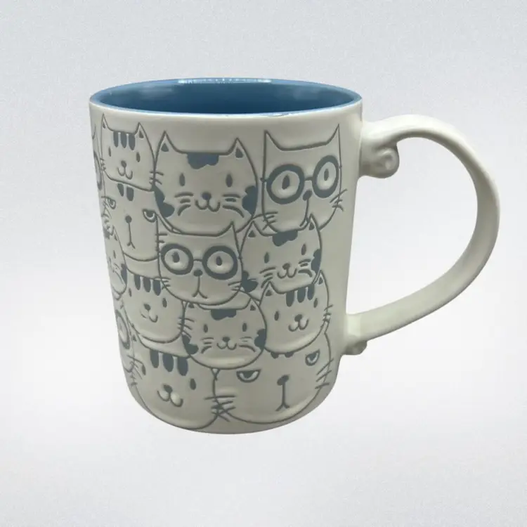 Spectrum Designz 16 Oz. Embossed Cat Face Mug Blue Interior