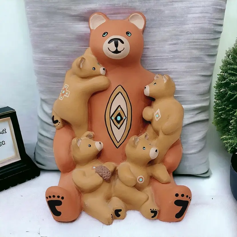 Vintage 1989 Teissedre Pottery Native American Storyteller Mama Bear with Cubs