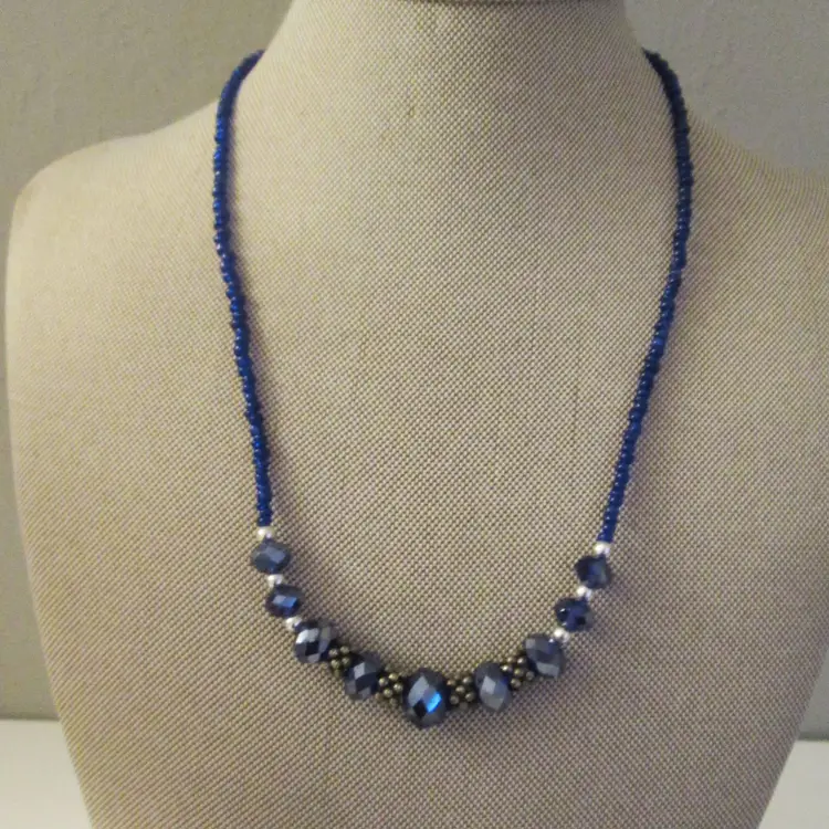 Bohemian Necklace with Faceted Cobalt Blue Glass Beads Upcycled
