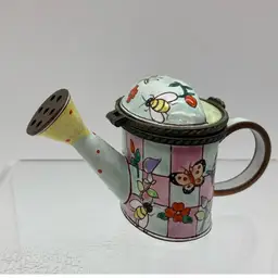 Enameled Bees & Butterflies Watering Can Trinket Box by Kelvin Chen 1999