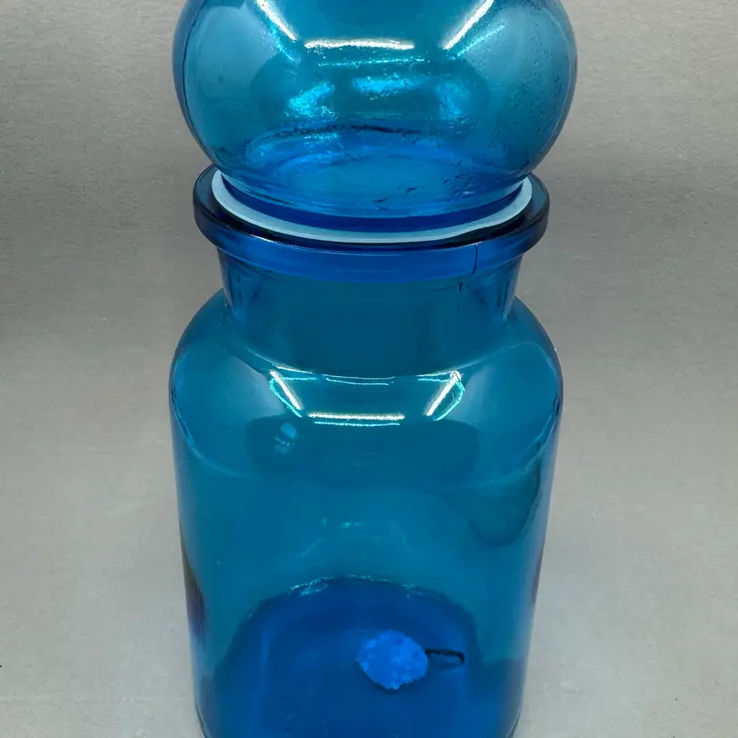 Large 9” Blue Apothecary Jar With Lid, Made In Belgium