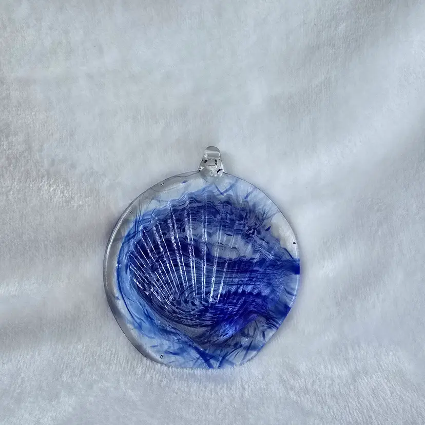 Handmade Blue Art Glass Shell Suncatcher Coastal Beach Ornament