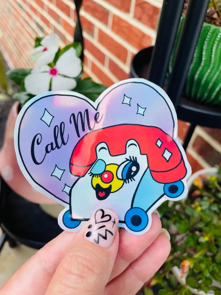 Vintage toy phone “Call Me” Holographic Sticker 