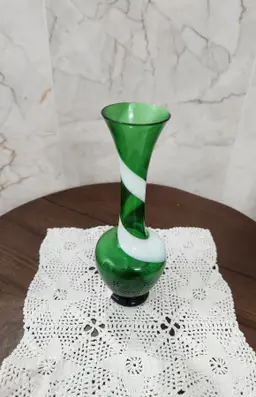 G8-Green and White Blown Glass Vase 8 Inches