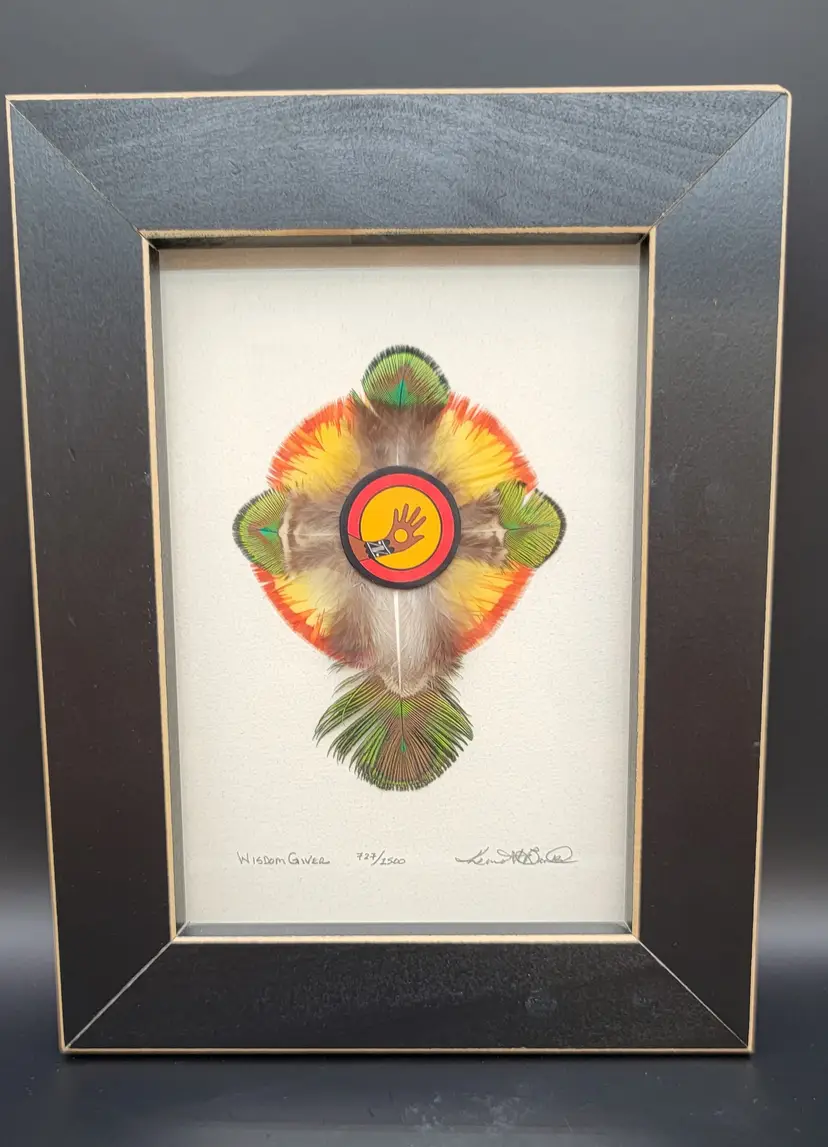 Signed Kenneth Banks Dream Window ''Wisdom Giver" Feather Art