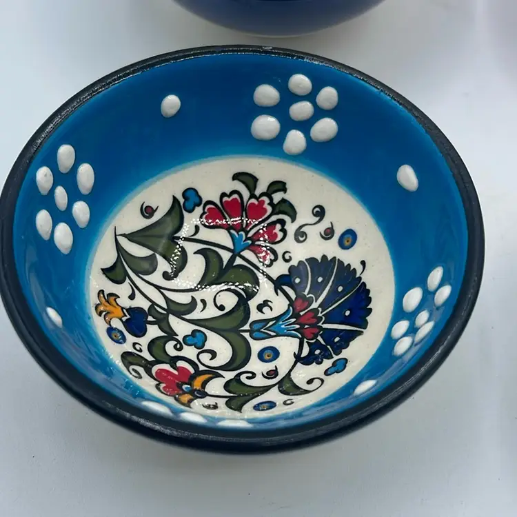 05-Hand Painted Ceramic Turkish Greek Arabic Ceramic Snack Dipping Bowls 3” Set Of 4