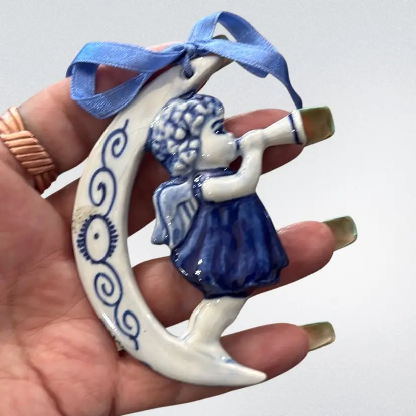 Delft Blue ceramic angel Christmas ornament