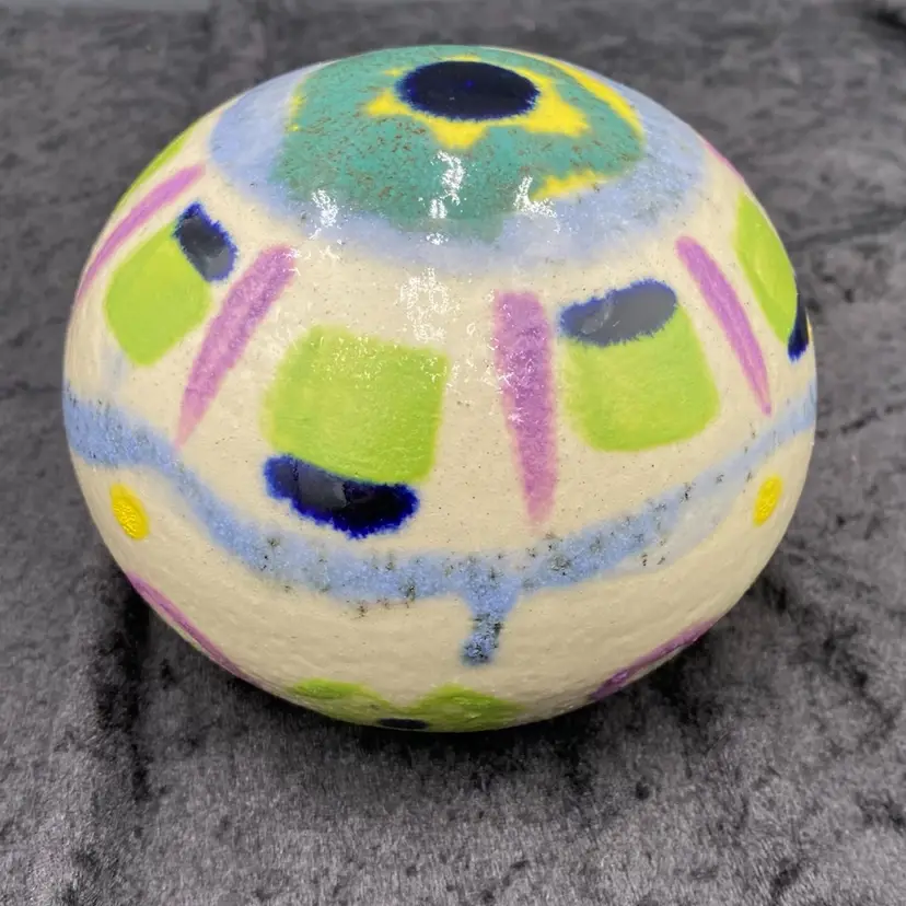 Handmade Stoneware Decorative Ball, Large 4.25", Blue Green Purple, Home Decor