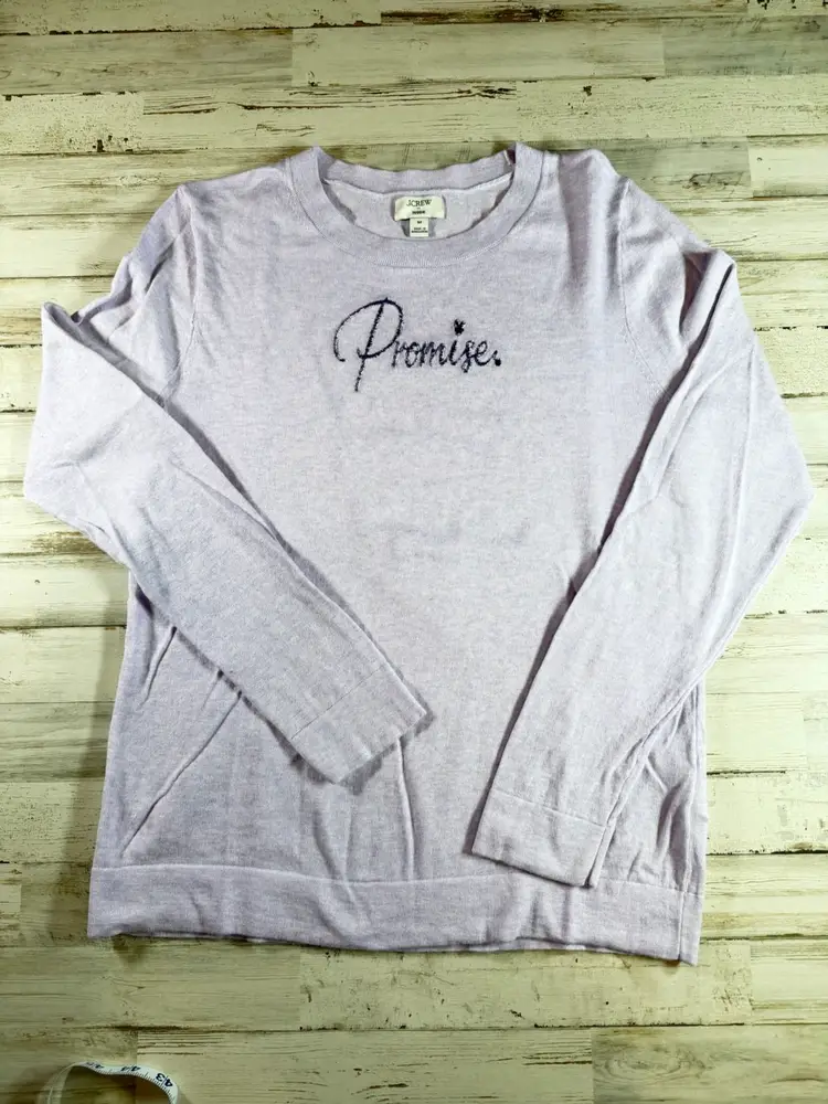 J.Crew Teddie Sweater – “Promise.” Embroidered Cotton Pullover – Lavender – Size M