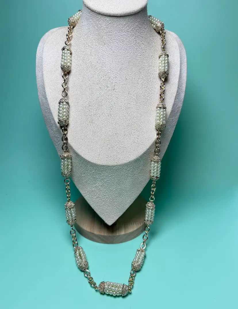 Clarion Pell GPK Princess Grace Kelly of Monaco 34" Faux Pearl Cluster Necklace