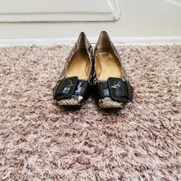 TAHARI Women’s Snake Print Square Toe Buckle Detail Flats Size 6.5 M