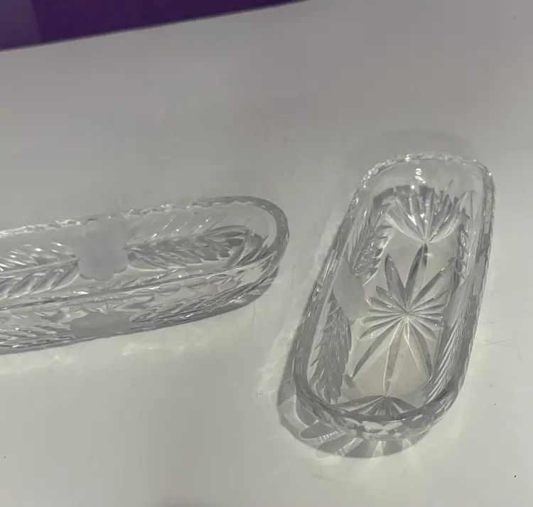 Set of 2 Vintage Starburst Glass 7" Oval Relish/Serving Bowls