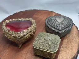 Vintage Lot 3 Jewelry Trinket Boxes Metal Gold & Silver Tone