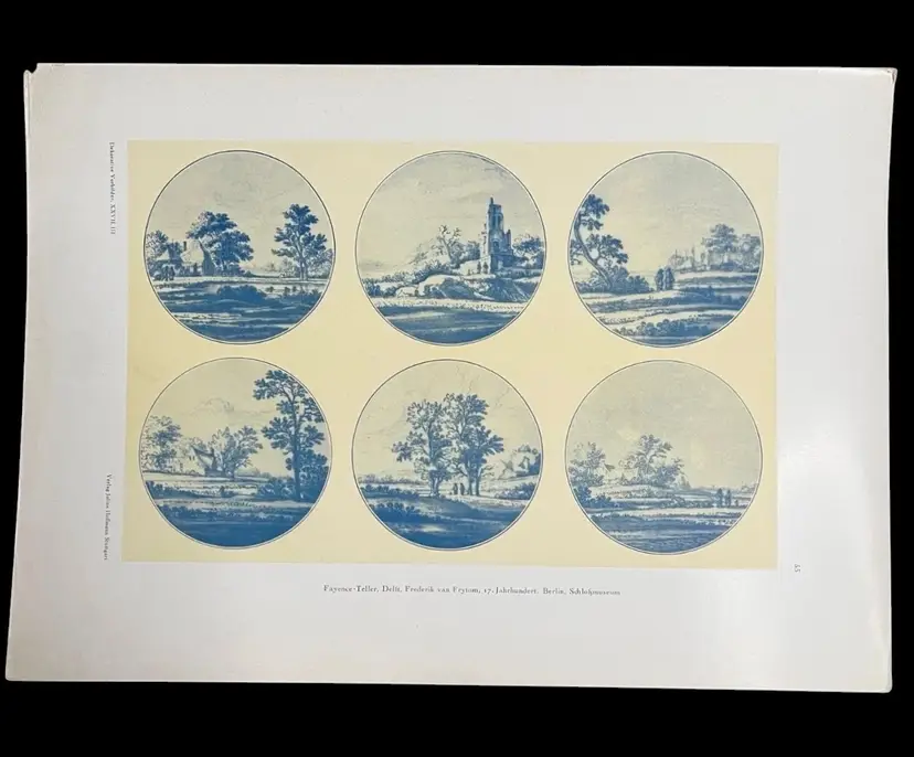 Antique Print 17th Century Delft Faience Plates Dish Dekorative Vorbilder XXVII