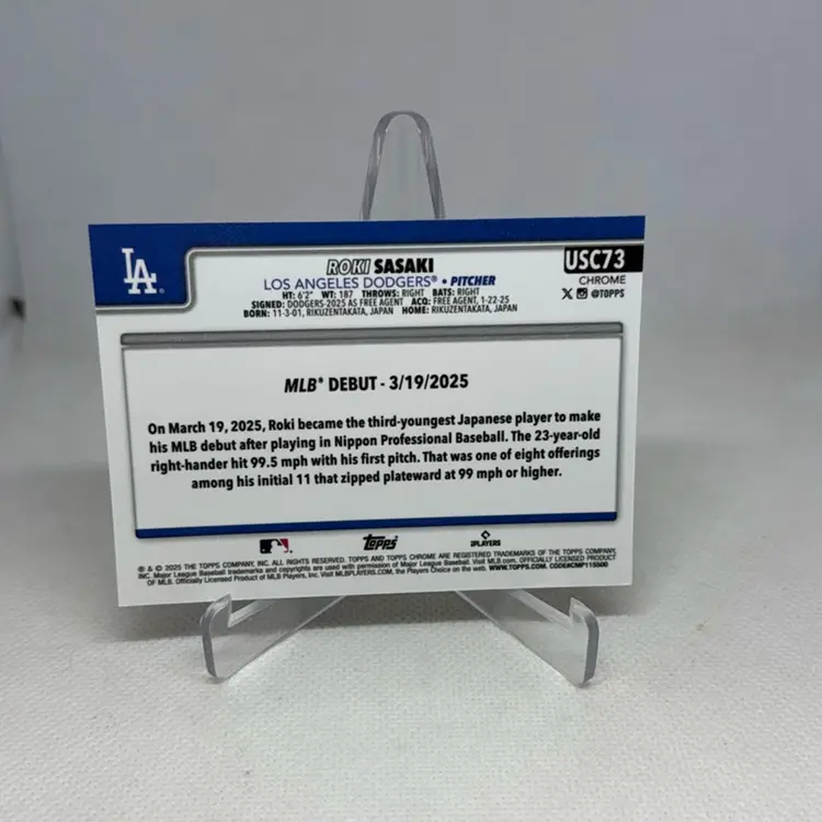 Roki Sasaki 2025 Topps Chrome Update Sepia Refractor Rookie Debut RC Card #USC73 La Dodgers