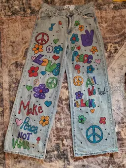 Groovy Peace & Love Hand-Painted Jeans