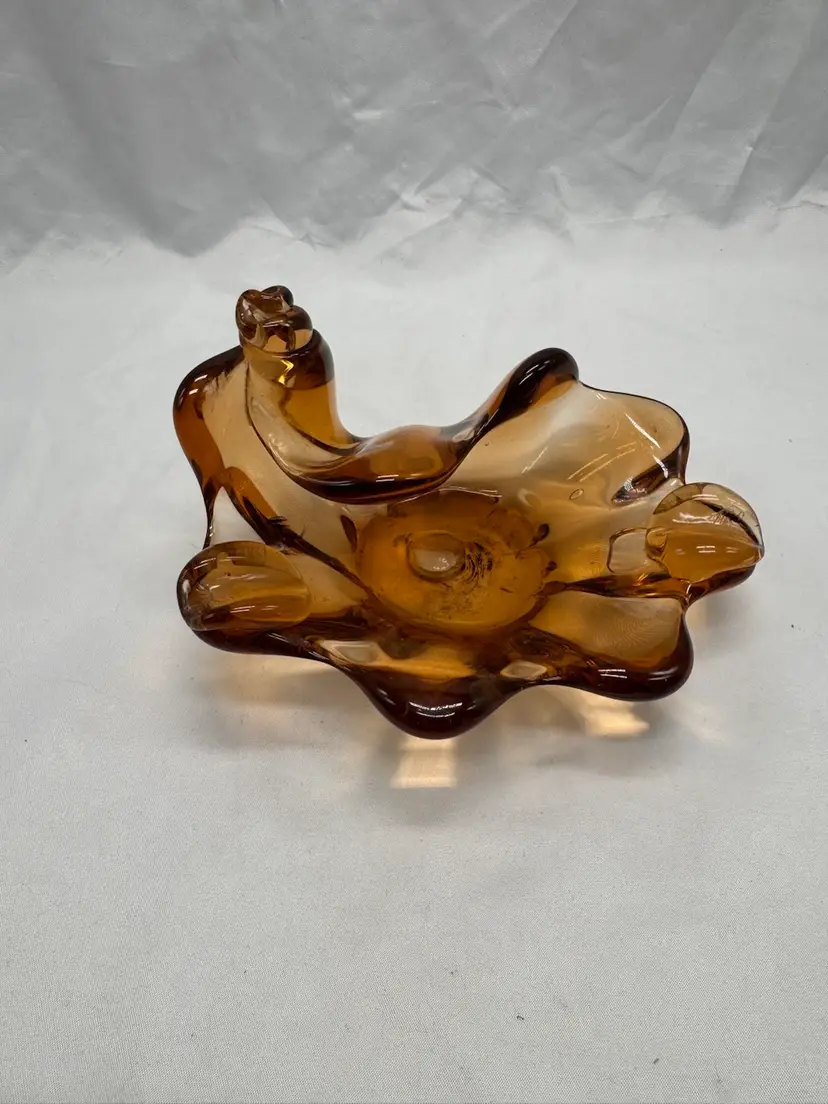 VTG hand blown Amber art glass ashtray