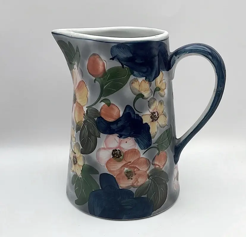 Andrea by Sadek, Handpainted, Ceramic Floral Pitcher/Vase, 7” Tall. Very pretty!