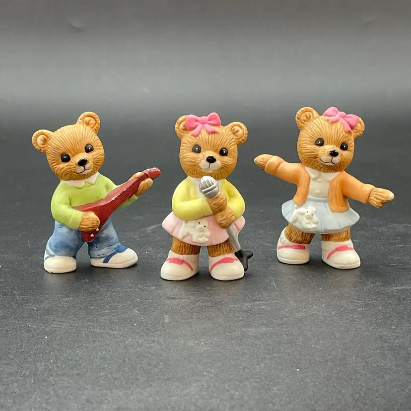 Homco #1421 Sock Hop Bears Dancing Singing Guitar VTG Anthropomorphic Figurines