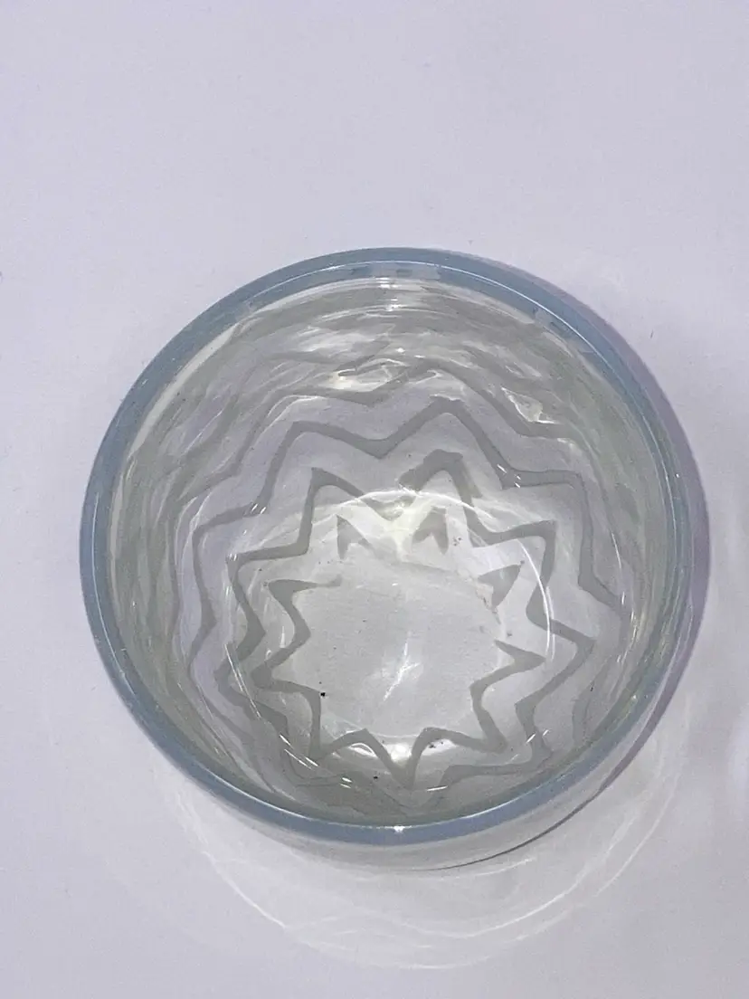 Hand Blown Art Glass Opalescent  Chevron Pattern on Clear Glass! 2 3/4” Tall 3” Wide!