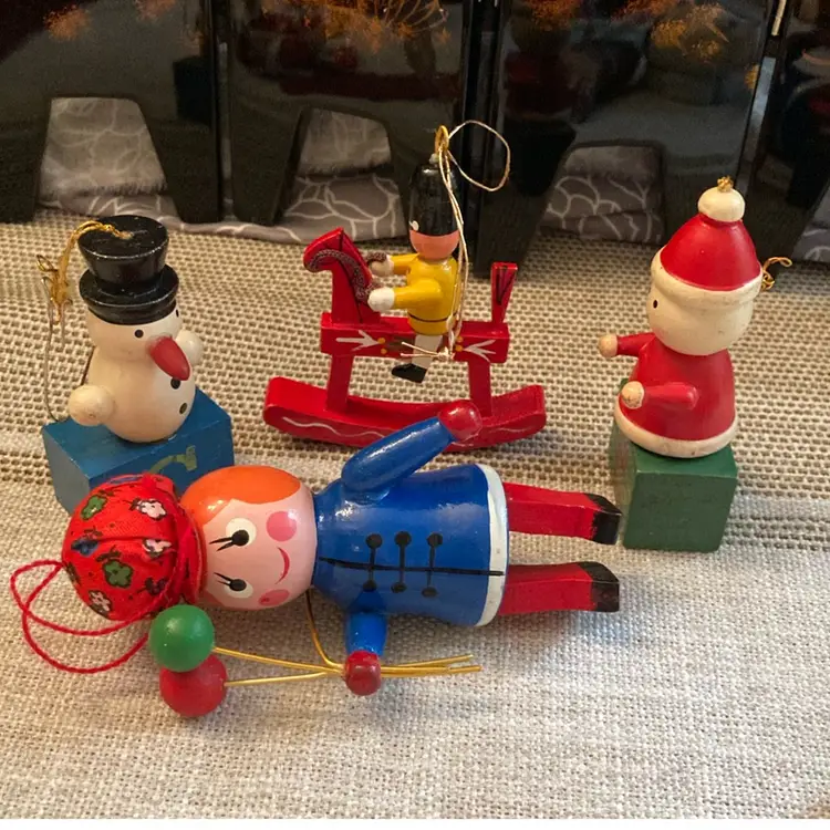 Four Vintage Wooden Ornaments