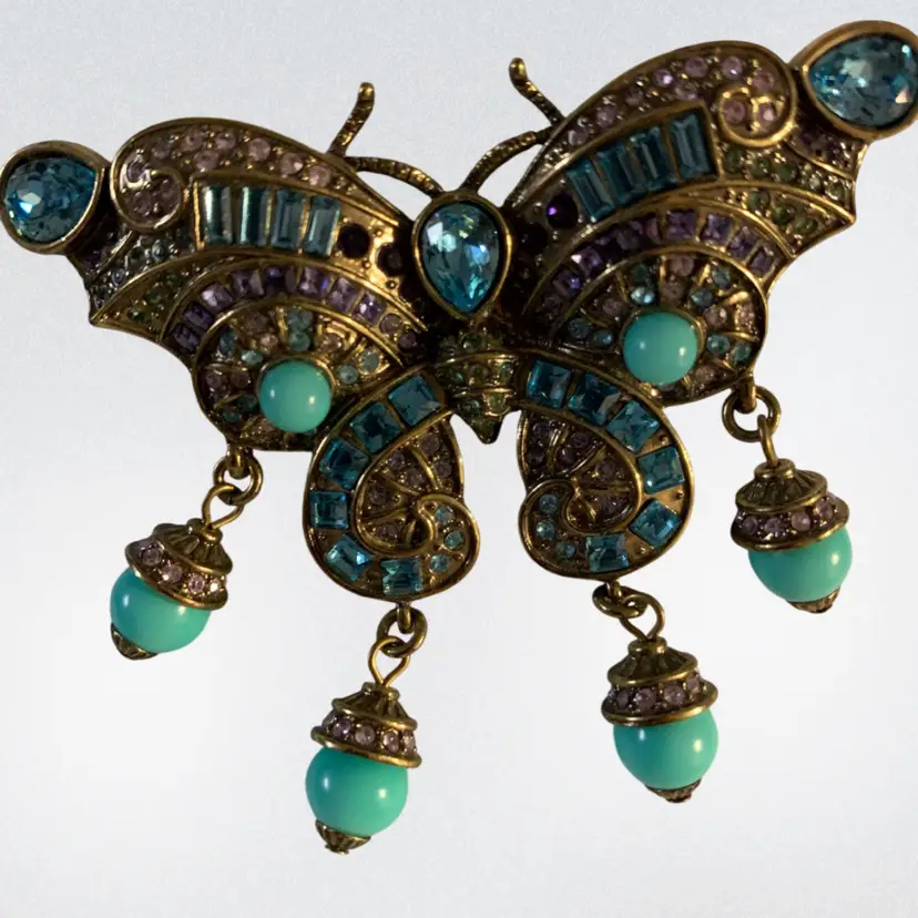 Heid Daus Butterfly Blue Rhinestone And Faux Turquoise Beads