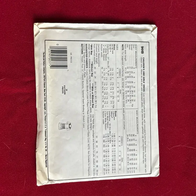 Vtg McCall’s Pattern 9449 Laura Ashley Girls Dress Sz 10 Uncut FF 1985