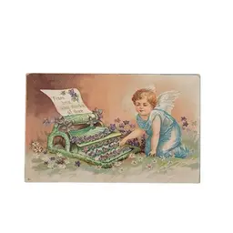 Antique Embossed Valentine Postcard With Angel & Flowers Circa 1900s Romantic Sentiment