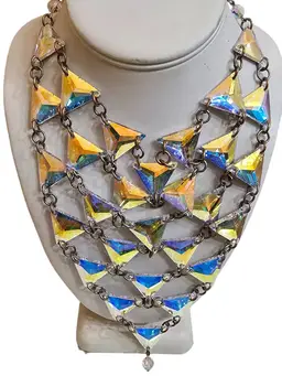 Vintage Rare All Mirrored Bib Necklace (A9431)