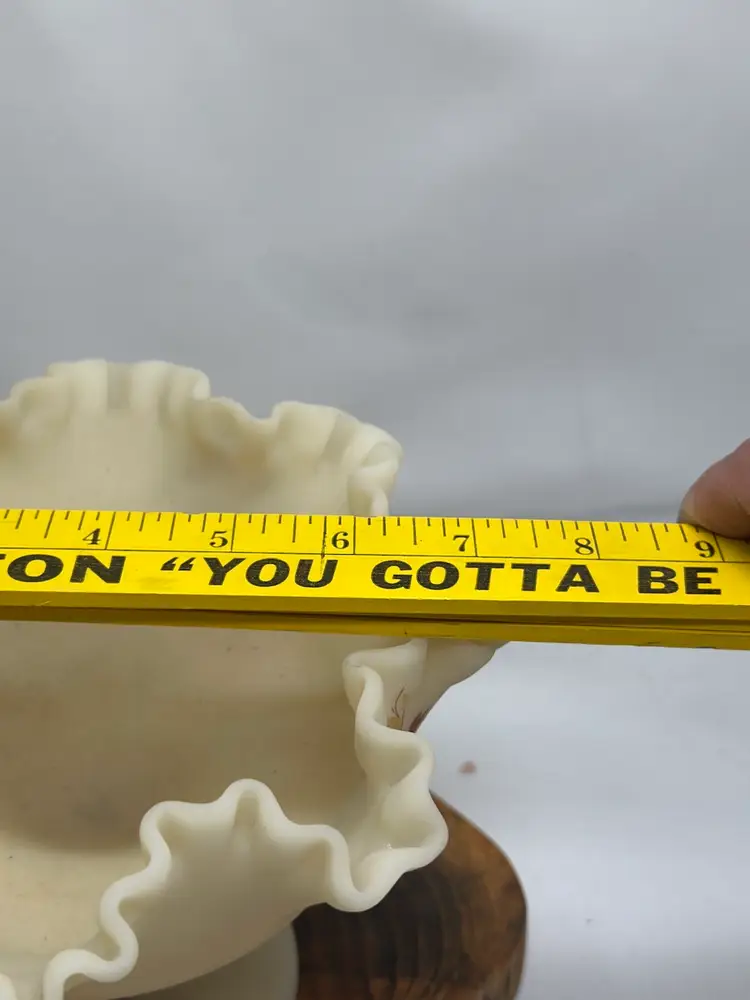 SALE Vintage Fenton Glass Cream Satin Custard Color Pedestal Compote Signed L Everson