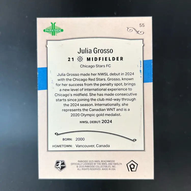 Julia Grosso 2025 Beachwood Brand Blue Foil /25 Soccer Card