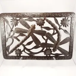 Metal Dragonfly Haitian Art Signed Hammered Drum Wall Art