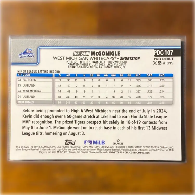 2025 Topps Pro Debut Kevin McGonigle Gold Mini Diamond /50