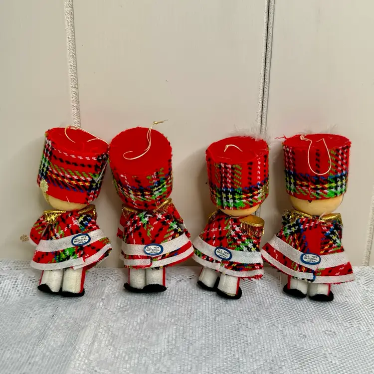 Vintage Made In Japan Flocked Marching Band Ornaments- Set Of 4
