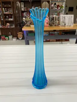Mid-Century Modern MCM Groovy Blue Swung Glass Vase