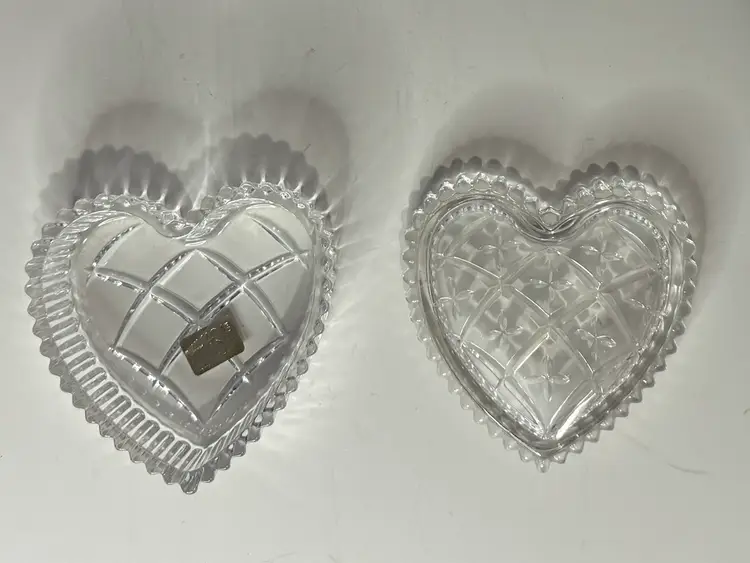 Romantic Mikasa "Tender Love" Lead Crystal Heart Trinket Box w/ Lid, Germany/Japan (4")