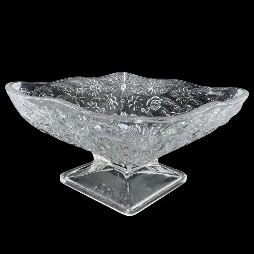Flowered Glass Butter Or Pickle Or Candy Serving Dish Vintage