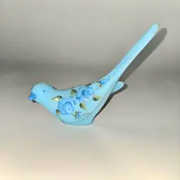 Fenton Blue Burmese Songbird Handpainted and Signed by Linda Fleming GLOWS