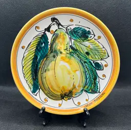 Artisan Nino Anselmo handmade majolica Italian ceramics decorative 6” pear plate Sicily