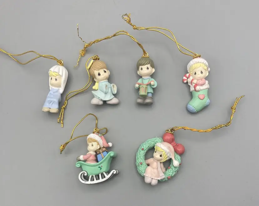 Set of 6 Precious Moments Miniature Christmas Ornaments - Vintage Enesco