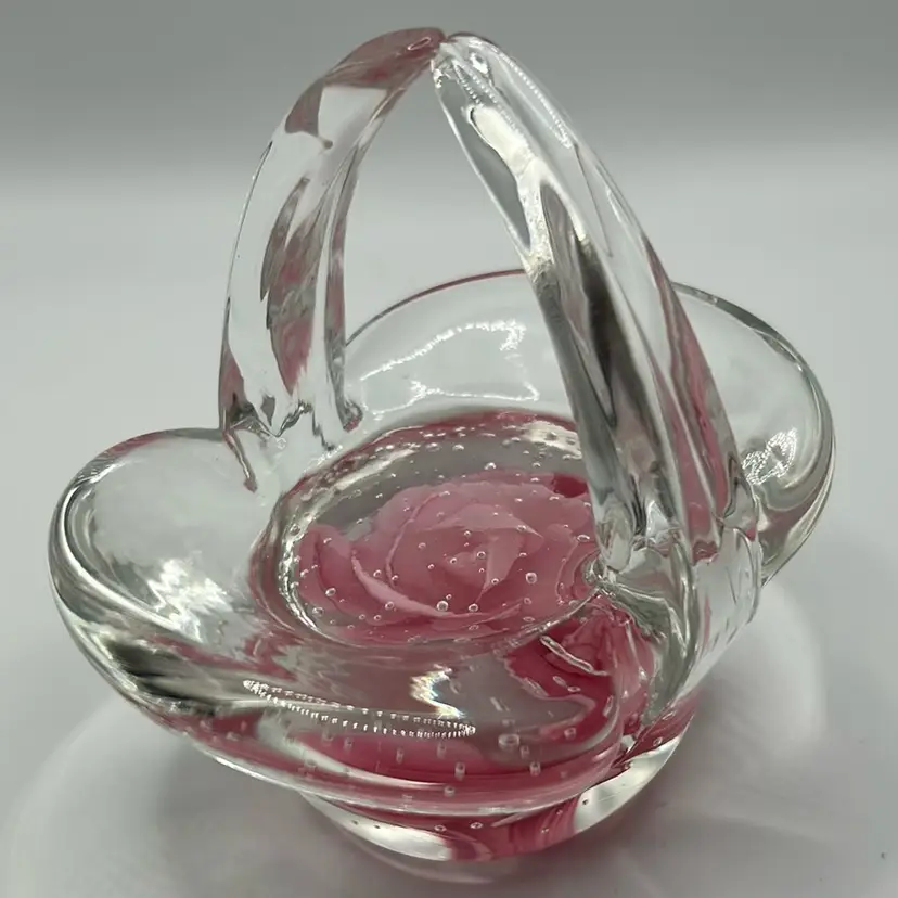 Pink Flower Swirl Art Glass Paperweight