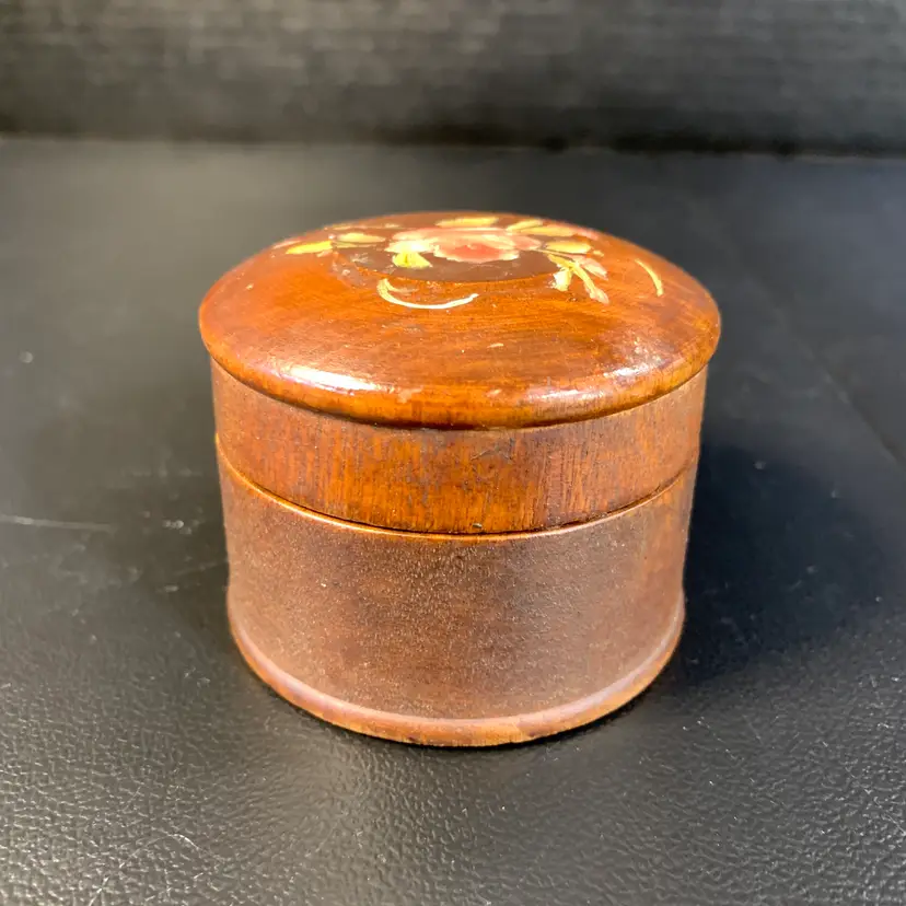 Wood Trinket Box w/Painted Flowers