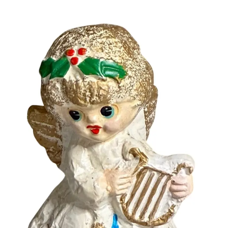 Vintage Figurines ARDCO Dallas Japan Holiday Angels C-2293  Harp/Flute/Violin Set of 3 1950's/1960’s  Chalkware 
 4-1/2” T x  3” x 3-1/2”