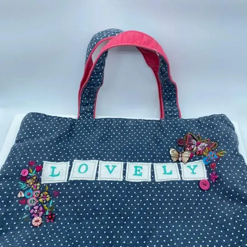 #2505 Grey Polka Dot Accessorize Beaded Lovely Applique Tote Bag